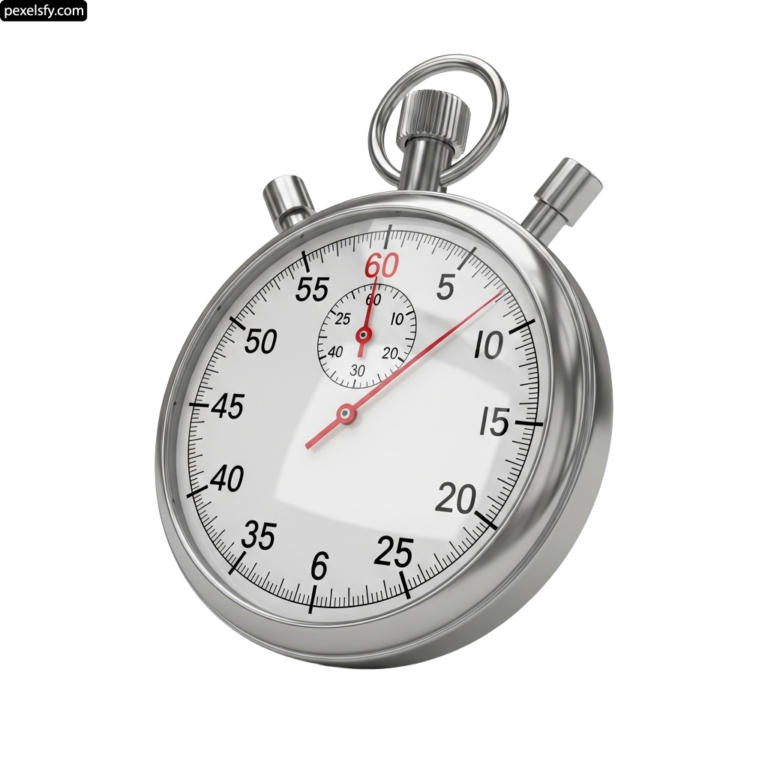 Stopwatch with a white face and red hands png transparent background