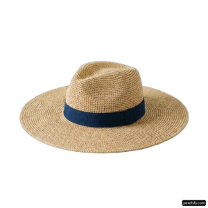 Straw hat with a blue band on a white background png transparent background