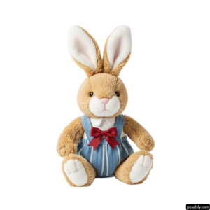 Stuffed rabbit wearing a blue dress and a red bow tie png transparent background
