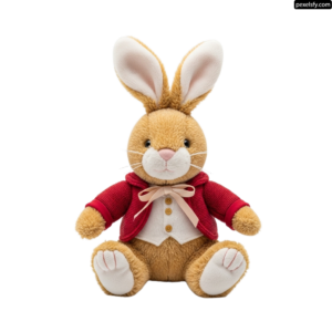 Stuffed rabbit wearing a red jacket and white shirt png transparent background