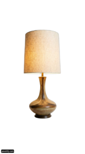 Table lamp with a beige shade on it png transparent background