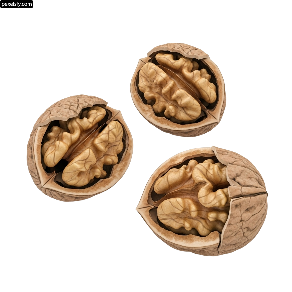 Three walnuts on a white background png transparent background