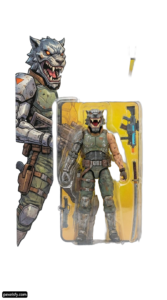Toy figure of a werewolf with a gun in its hand png transparent background