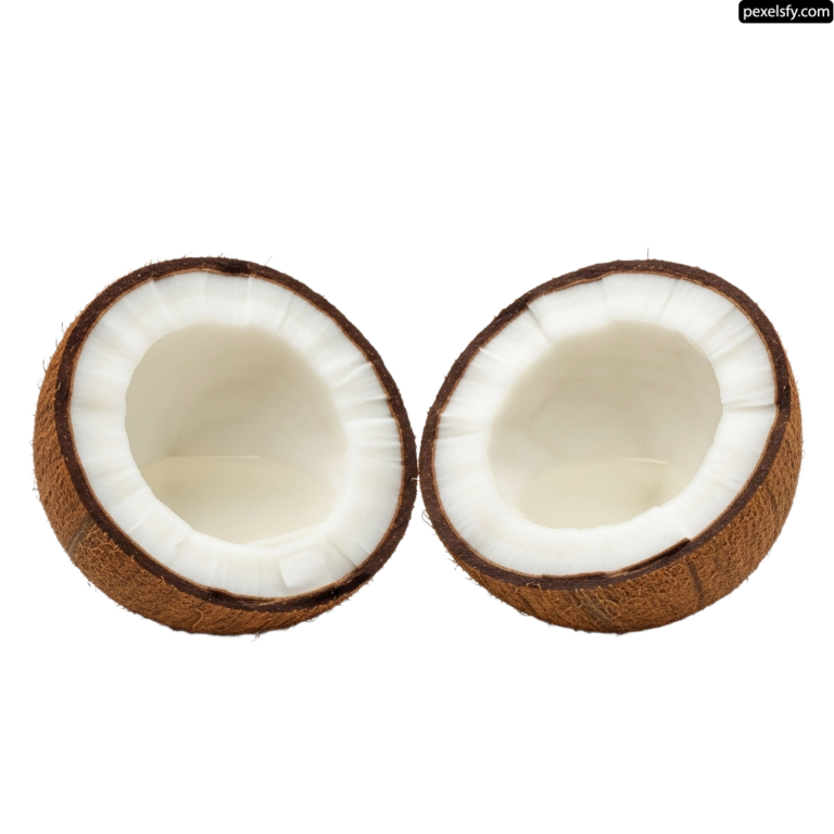 Two halves of a coconut on a white background png transparent background