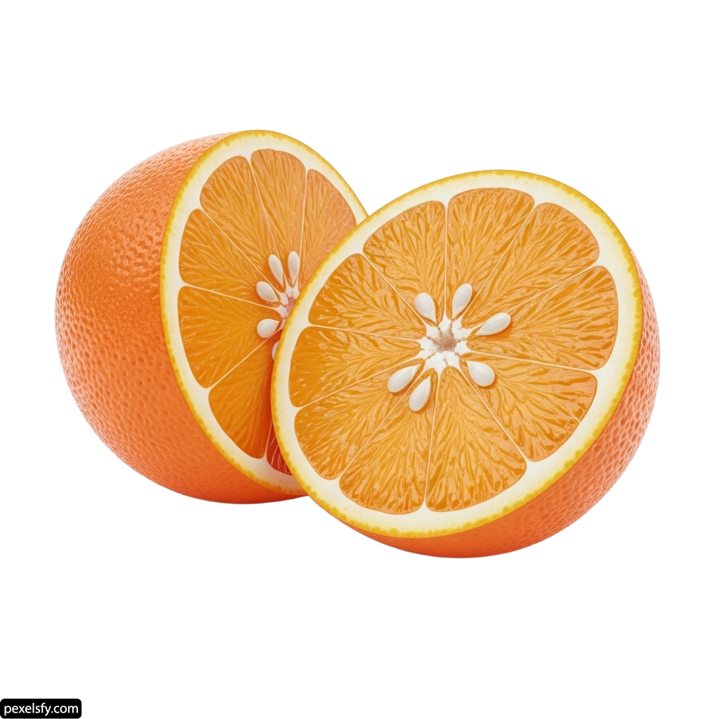 Two halves of an orange cut in half on a white background png transparent background