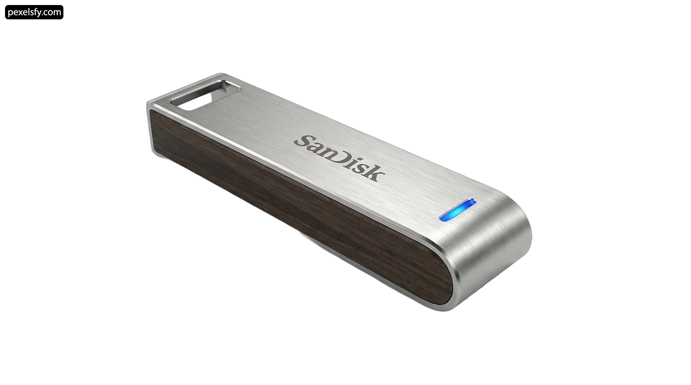 Usb stick with a blue light on it png transparent background