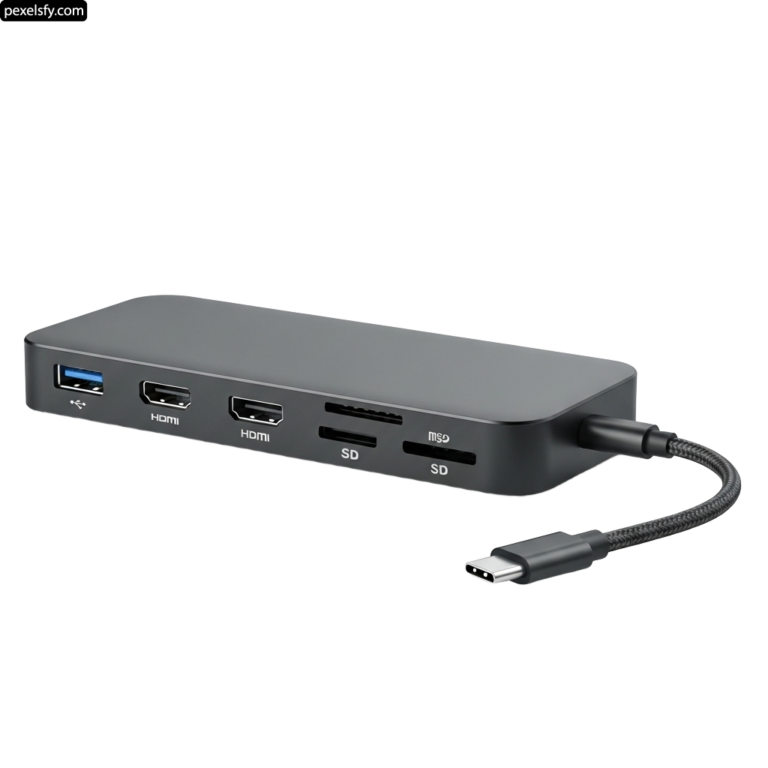 Usb-c hub with a cable connected to it png transparent background