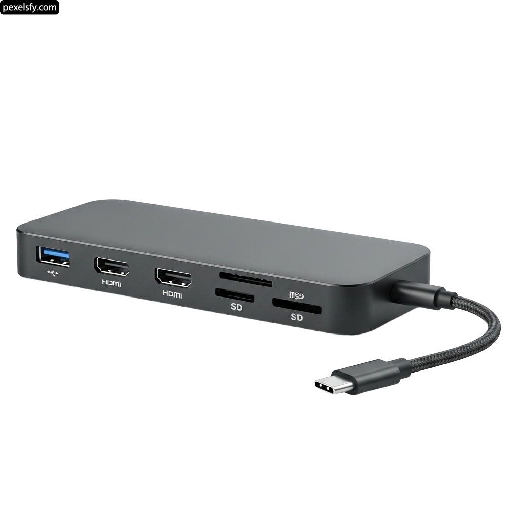 Usb-c hub with a cable connected to it png transparent background
