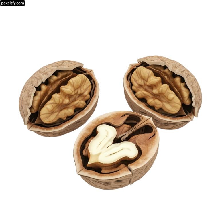 Walnut cut in half on a white background png transparent background