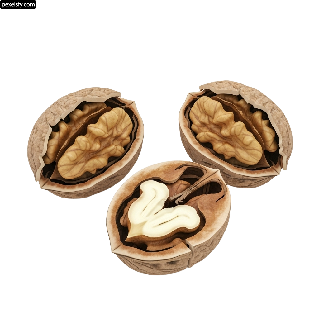 Walnut cut in half on a white background png transparent background