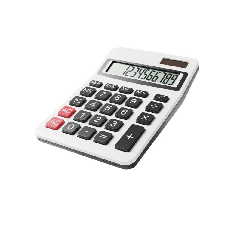 White calculator with red buttons on a white background png transparent background