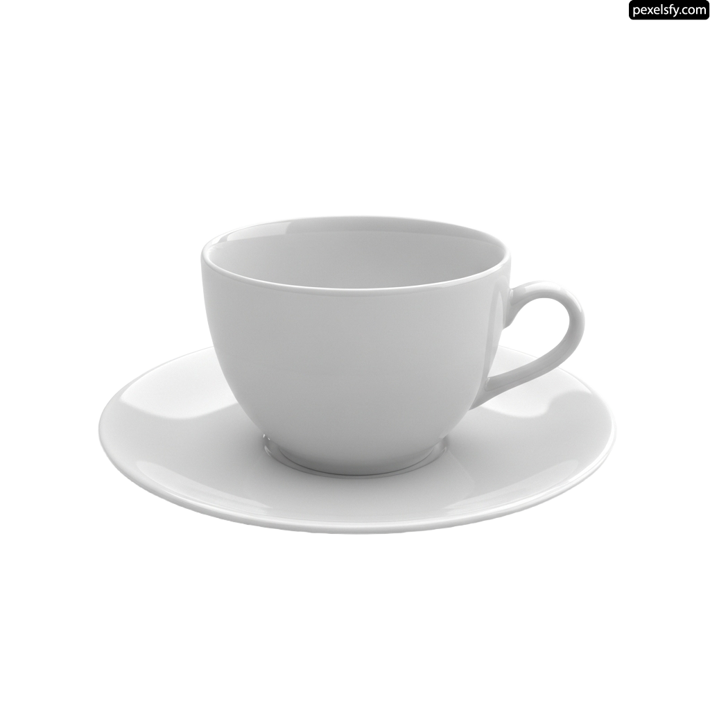 White cup and saucer on a white background png transparent background