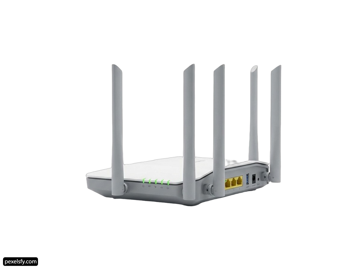 White router with four antennas on top of it png transparent background
