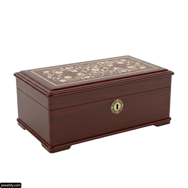 Wooden box with a decorative design on it png transparent background