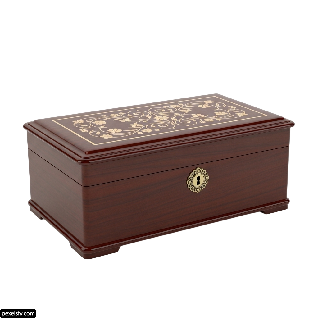 Wooden box with a decorative design on it png transparent background