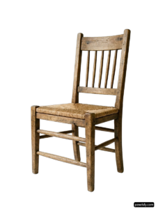 Wooden chair with a woven seat and back png transparent background