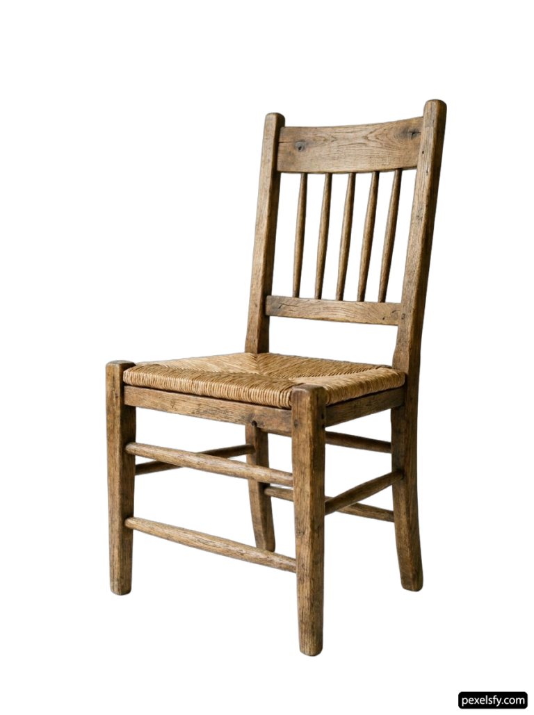 Wooden chair with a woven seat and back png transparent background