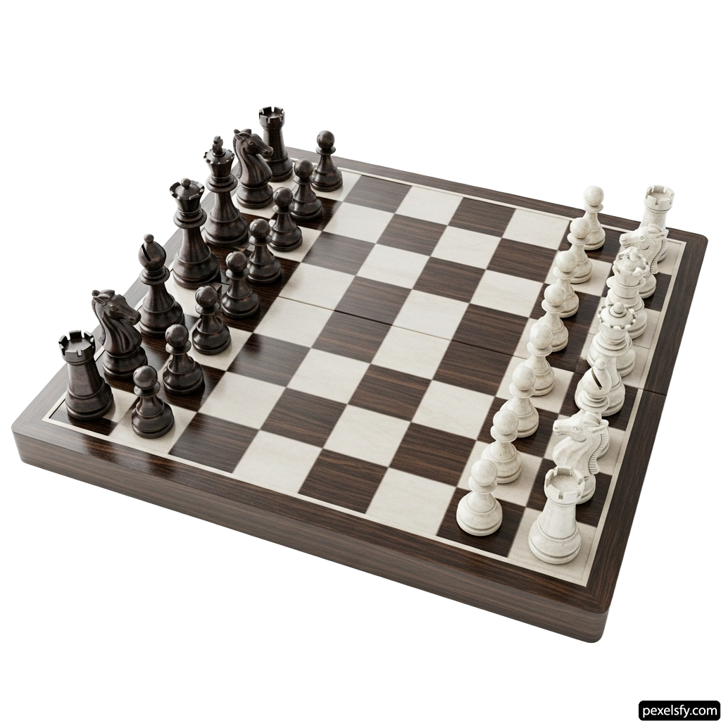 Wooden chess board with chess pieces on it png transparent background