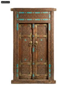 Wooden door with ornate carvings on it png transparent background