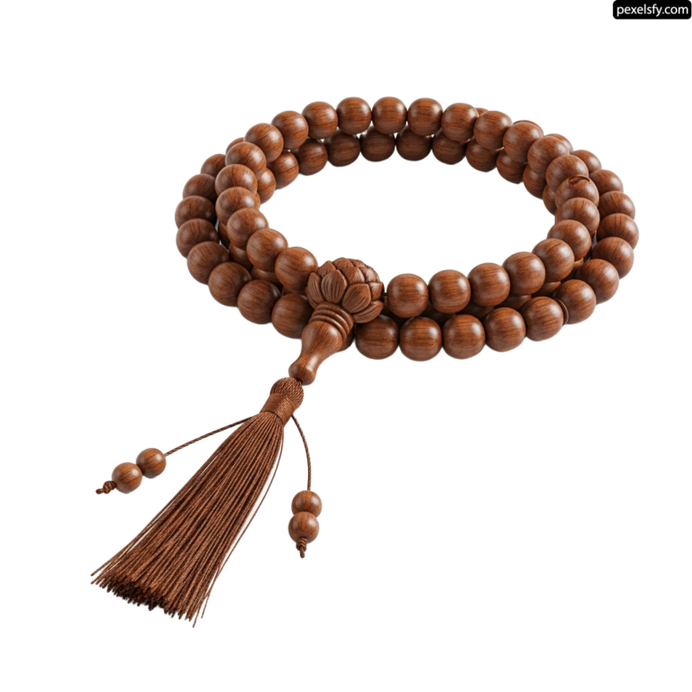 Wooden rosary with a tassel on a white background png transparent background