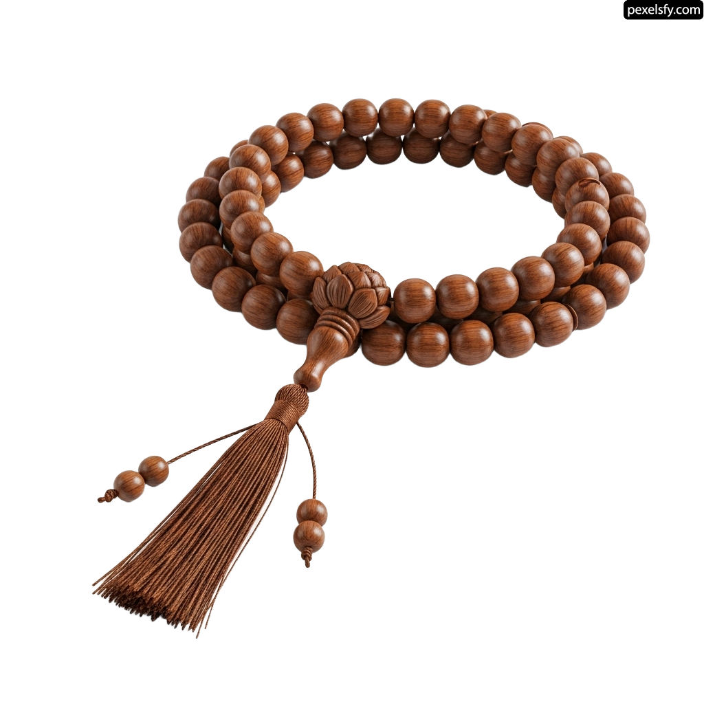 Wooden rosary with a tassel on a white background png transparent background