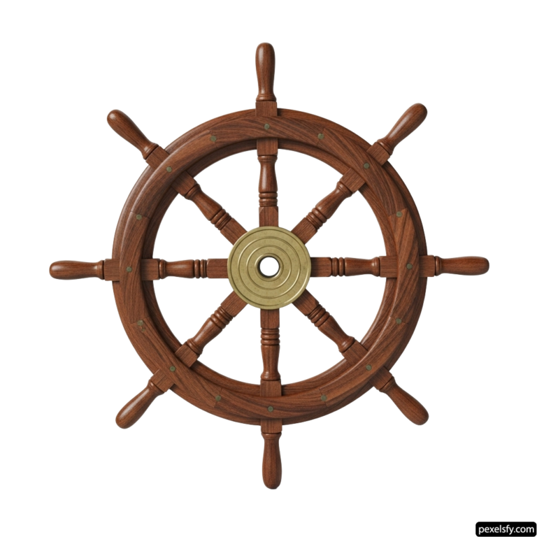Wooden ship wheel on a white background png transparent background