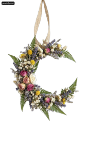 Wreath made of dried flowers and ferns on a white background png transparent background