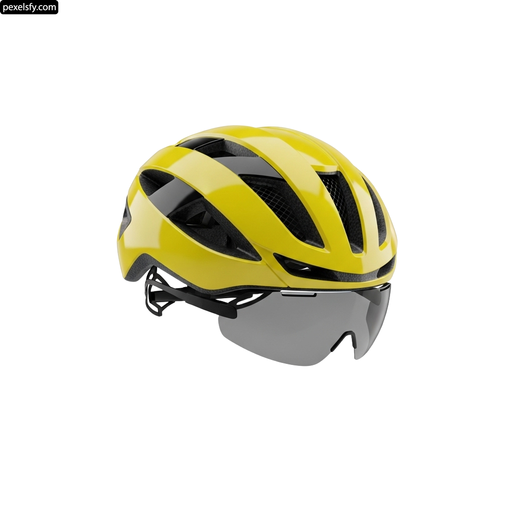 Yellow bicycle helmet with a visor on a white background png transparent background