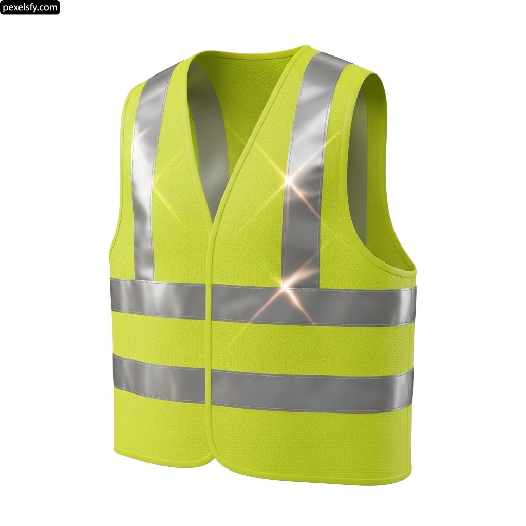 Yellow safety vest with reflective stripes on it png transparent background