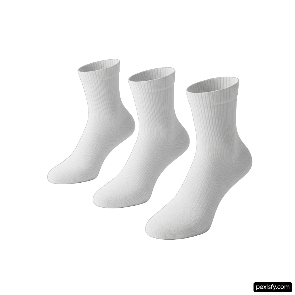 3 pairs of white socks on a white background png transparent background