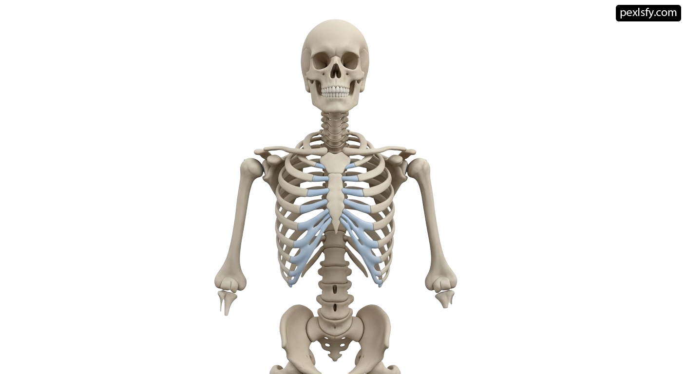 3D model of a human skeleton on a white background png transparent background