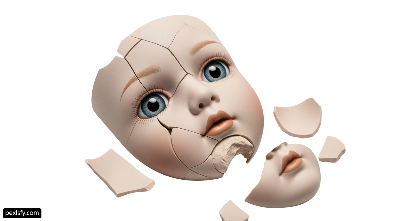 3D rendering of a baby's face breaking through a wall png transparent background