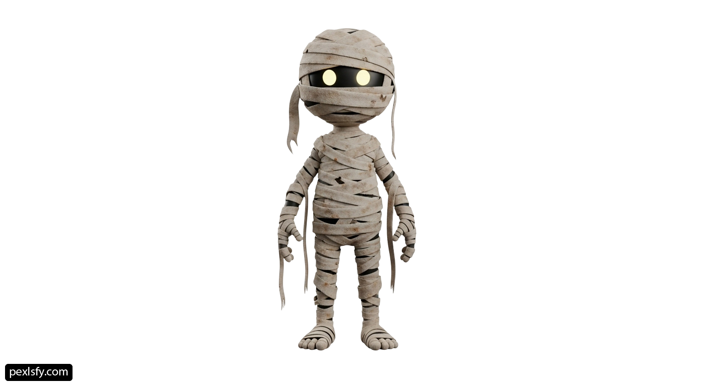 3D rendering of a mummy with yellow eyes png transparent background