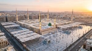 Aerial view masjid an nabawi sun…