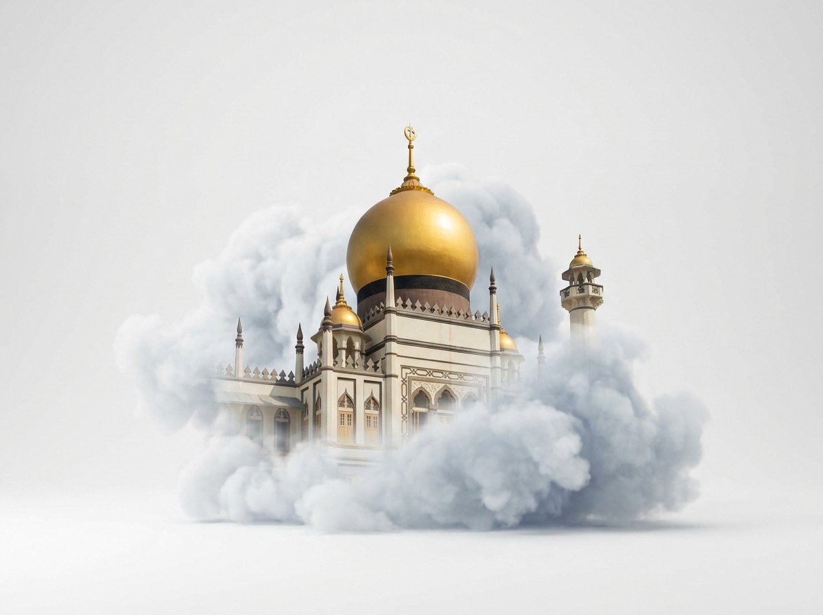 Golden dome mosque with clouds