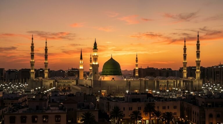 Madina skyline sunset orange sky