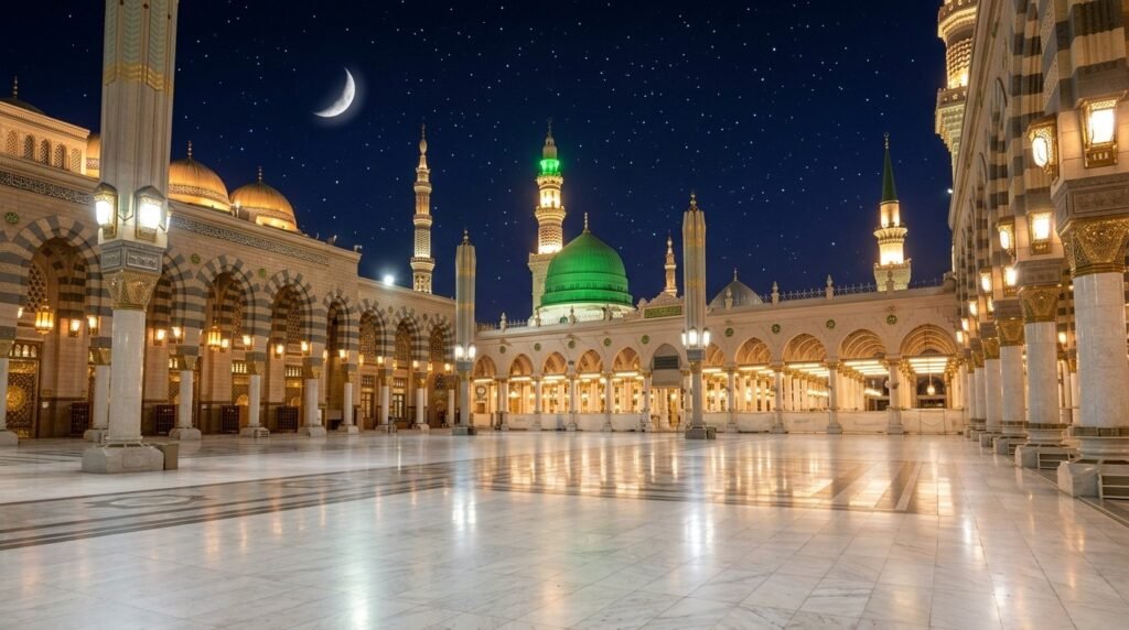 Masjid an nabawi courtyard at night