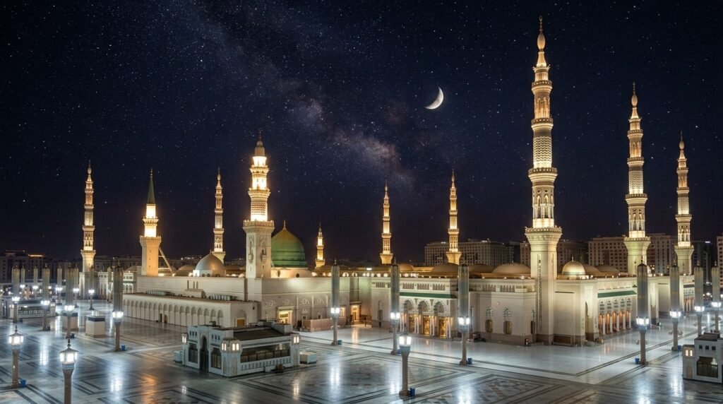 Masjid an nabawi minarets starry…