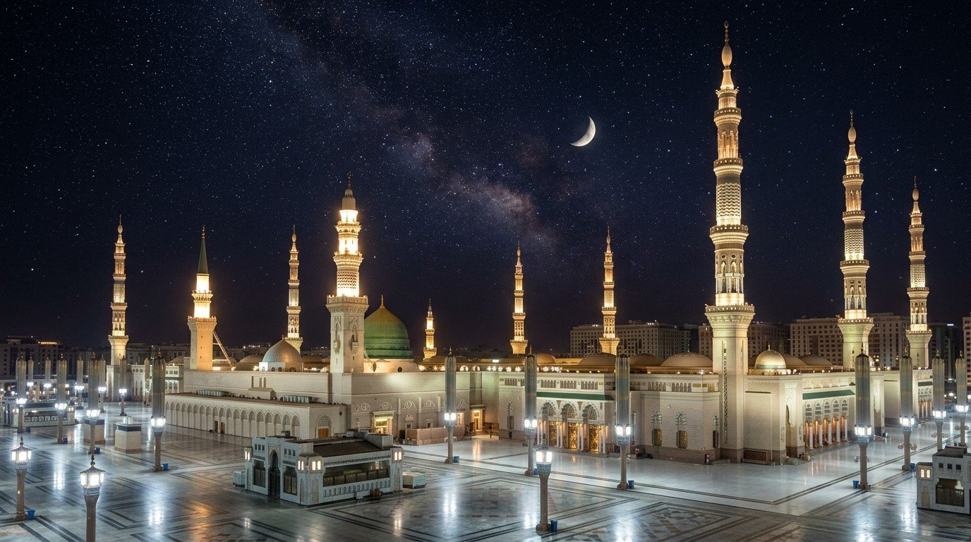 Masjid an nabawi minarets starry…