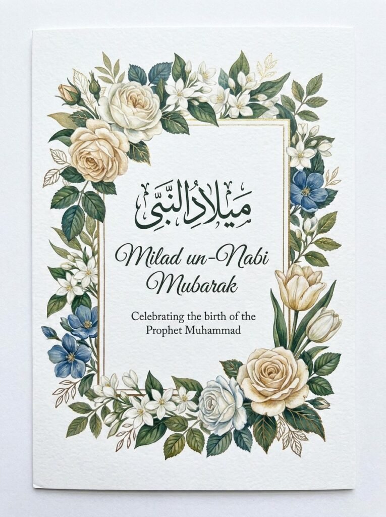 Milad greeting card floral frame