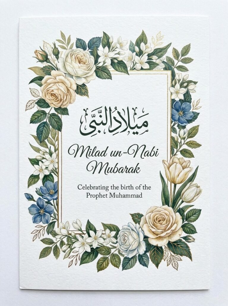 Milad greeting card floral frame