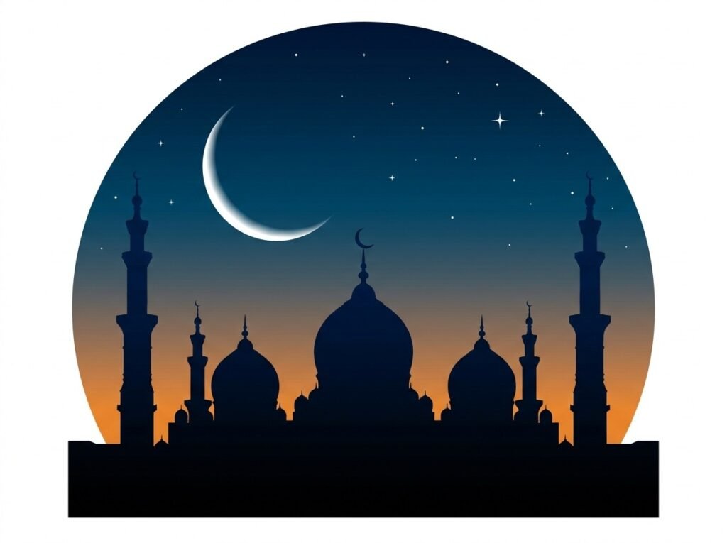 Mosque silhouette crescent sky b…