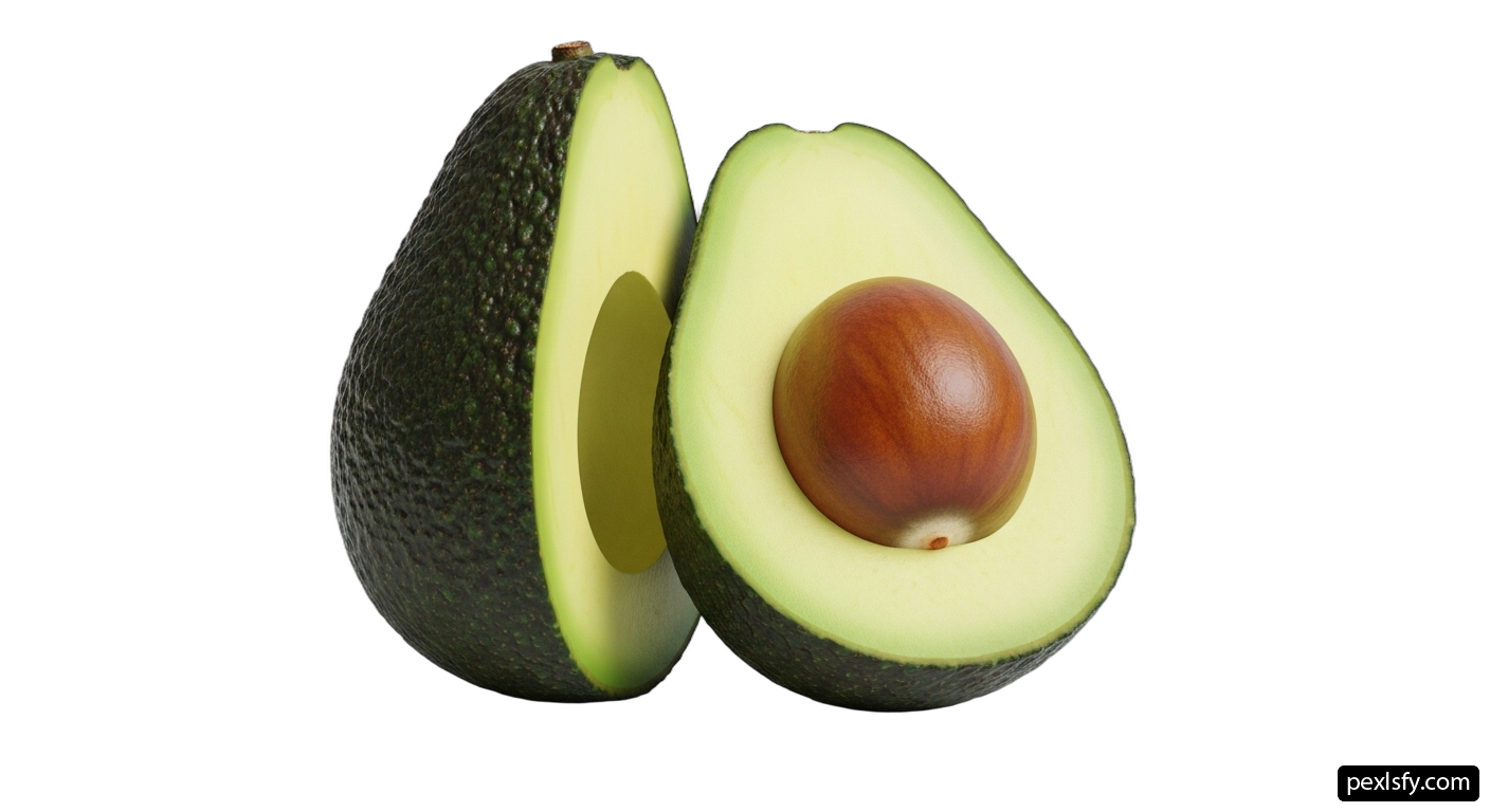Avocado cut in half on a white background png transparent background