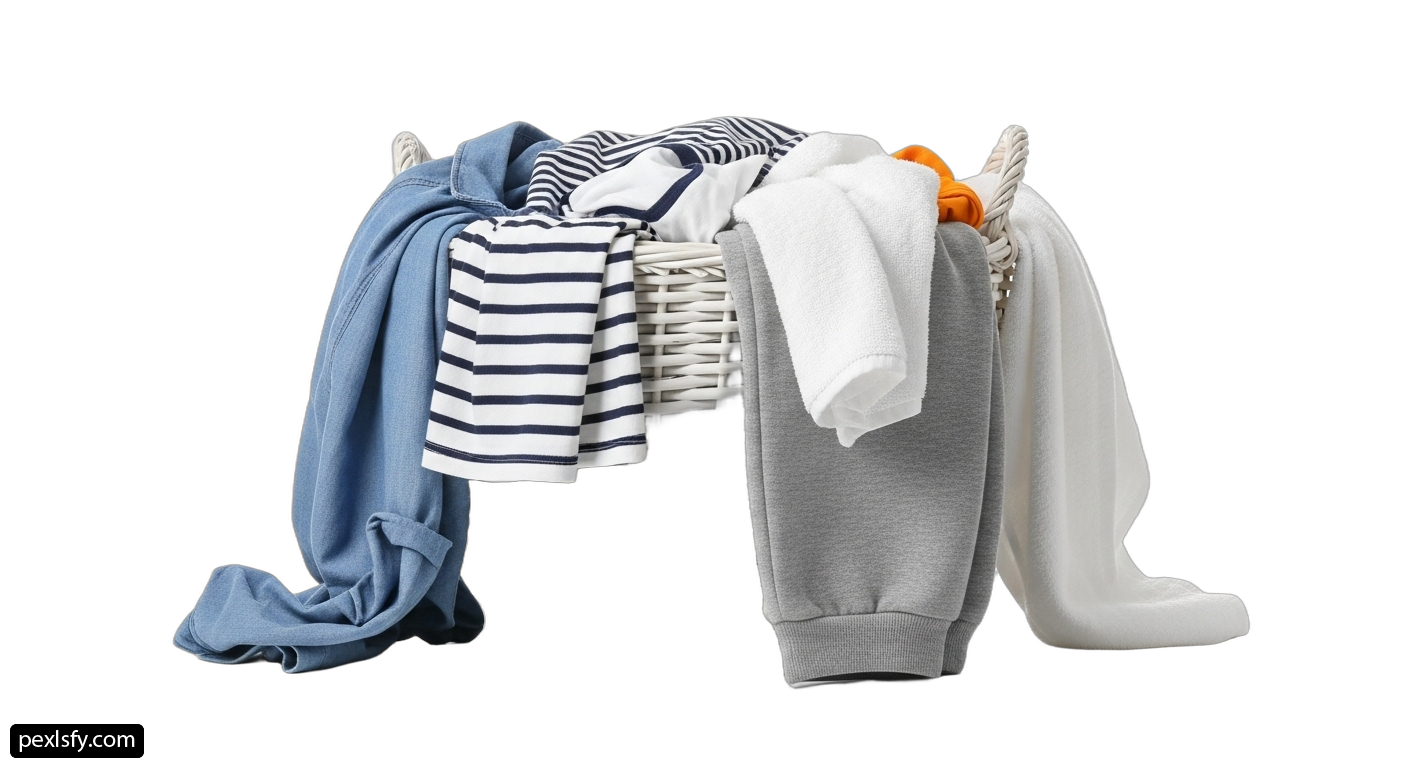 Basket full of baby clothes on a white background png transparent background