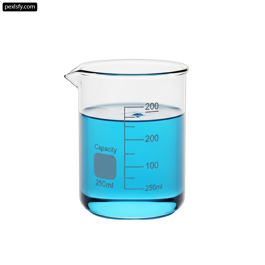 Beaker filled with blue liquid on a white background png transparent background