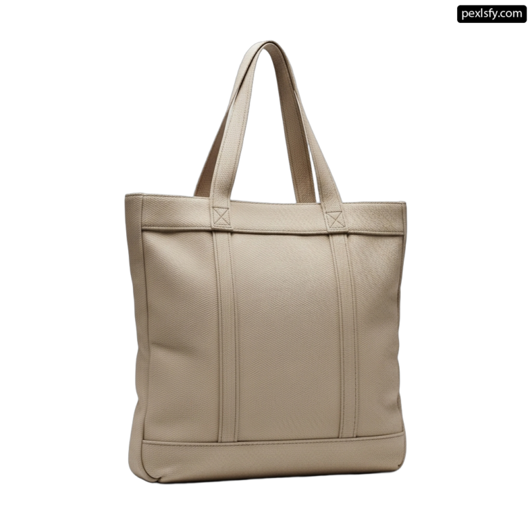 Beige leather tote bag on a white background png transparent background