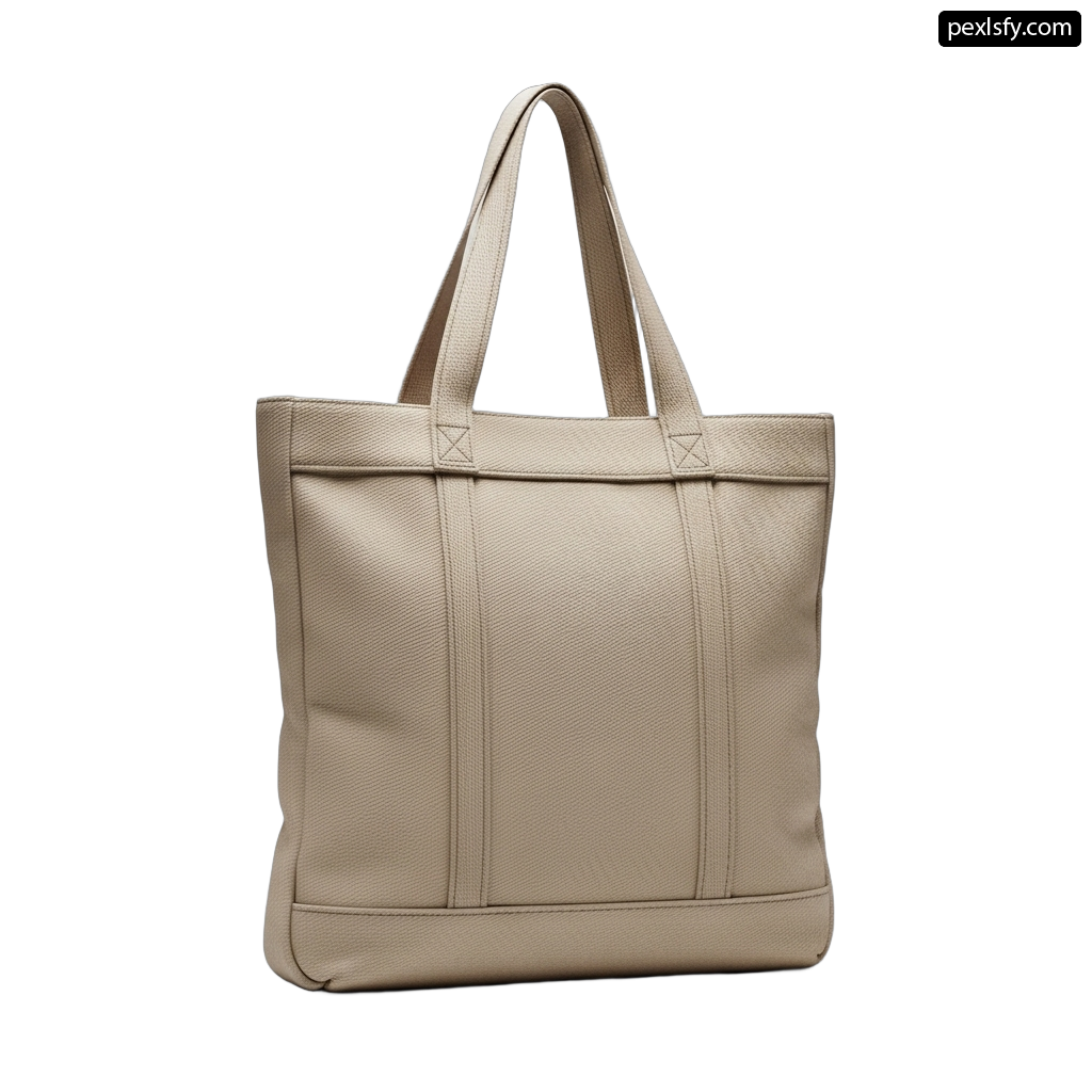 Beige leather tote bag on a white background png transparent background