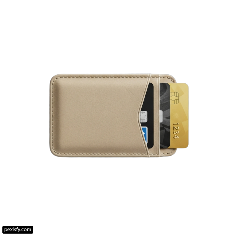 Beige leather wallet with a credit card in it png transparent background