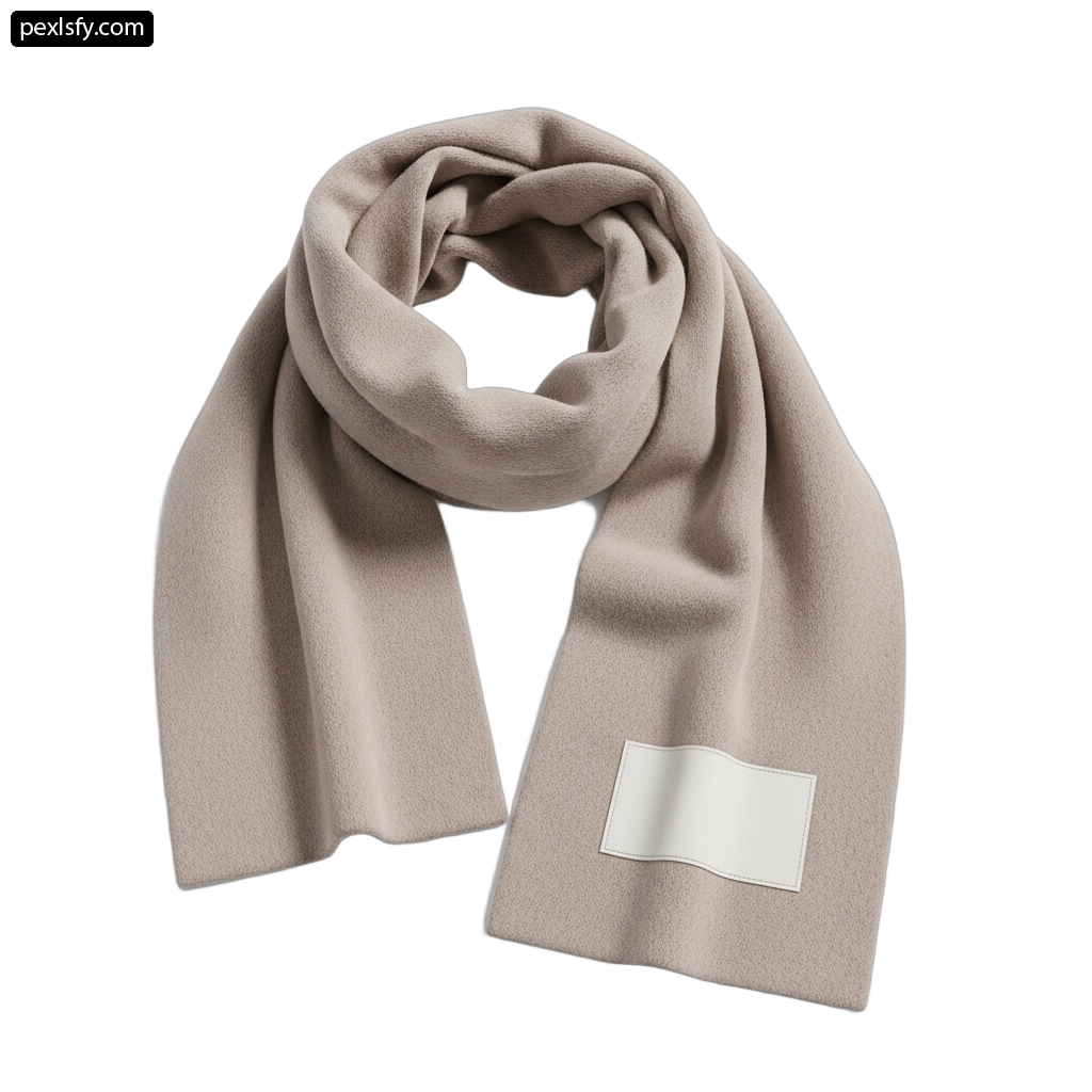 Beige scarf with a white label on it png transparent background