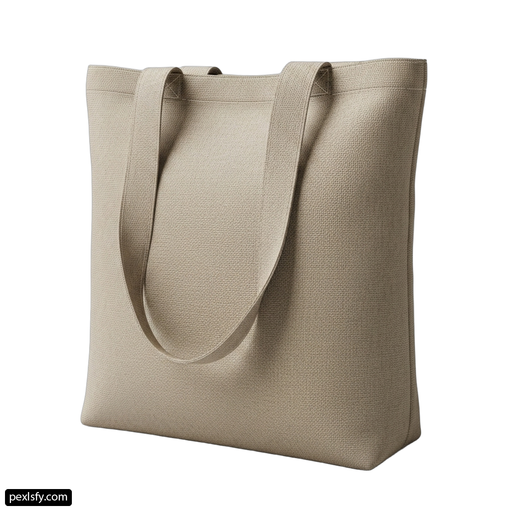 Beige tote bag on a white background png transparent background